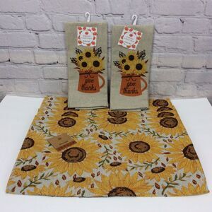 Sunflower "Give Thanks"6Pc Kitchen Set Fall (4) Tapestry Placemats 2 Dish Towels